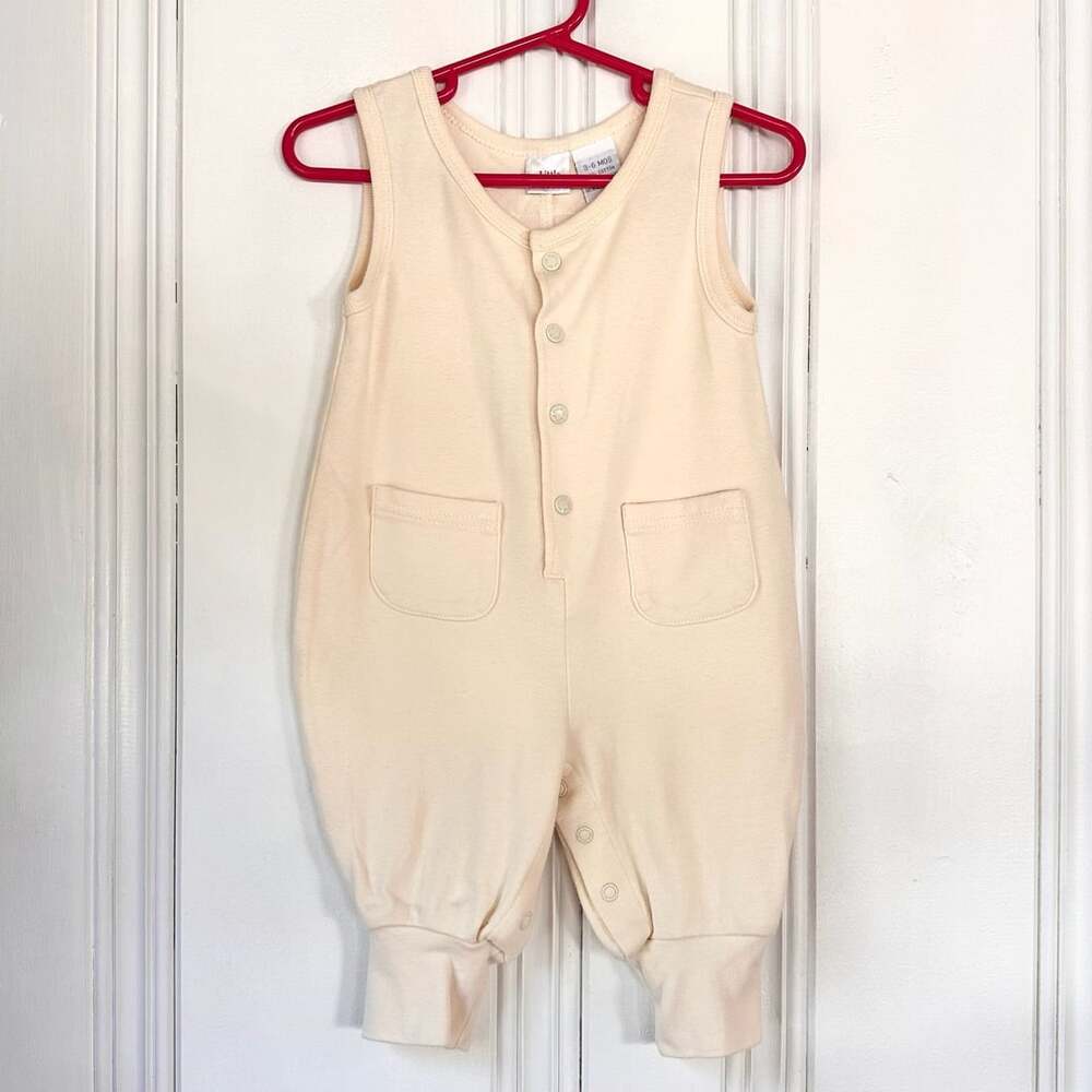 Little Wonders Cotton Romper, Size 3-6M, Cream Sleeveless Jumpsuit